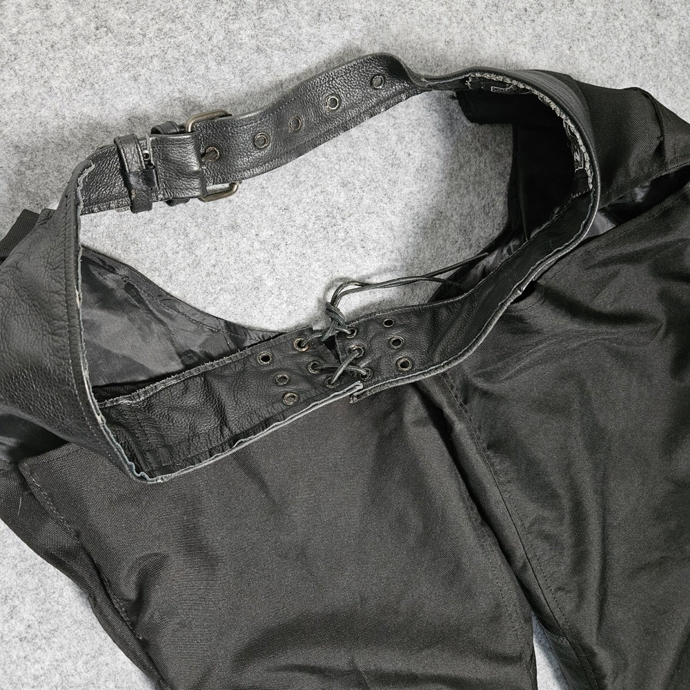 Unik Premium Black Textile and Leather Motorcycle Riding Chaps Mens Medium - Picture 8 of 8